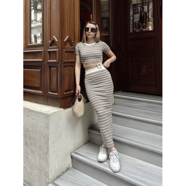 Çizgili etekli takım vizon s3609