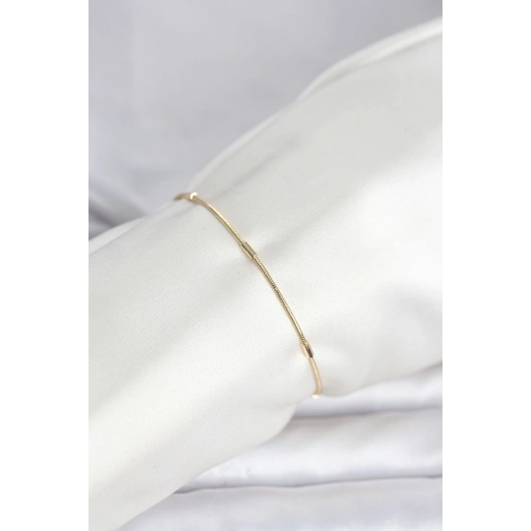CM 14K Gold Renk Barlı Yılan Zincir Model Kadın Bileklik