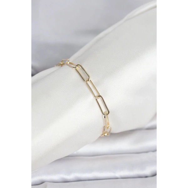 CM 14K Gold Renk Kalın Ataç Zincir Model Kadın Bileklik