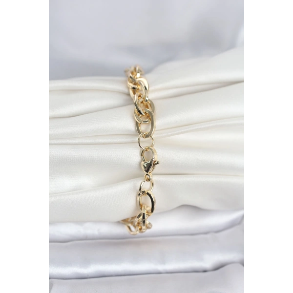 CM 14K Gold Renk Kalın Burgu Zincirli Model Kadın Bileklik