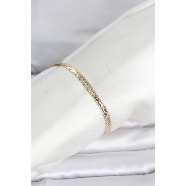 CM 14K Gold Renk Lazerli Yassı Zincir Model Kadın Bileklik