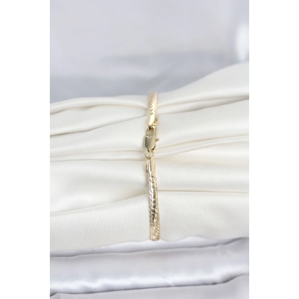 CM 14K Gold Renk Lazerli Yassı Zincir Model Kadın Bileklik