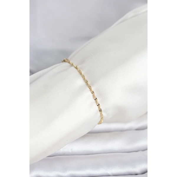CM 14K Gold Renk Yassı Ezme Burgu Model Kadın Bileklik