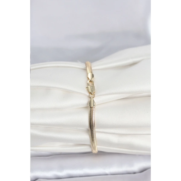 CM 14K Gold Renk Yassı Yılan Zincir Model Kadın Bileklik