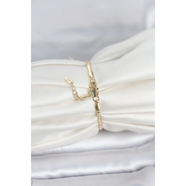 CM 14K Gold Renk Yassı Zincir Model Kadın Bileklik