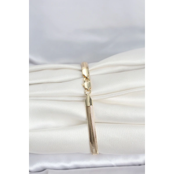 CM 14K Gold Renk Yassı Zincir Yılan Model Kadın Bileklik