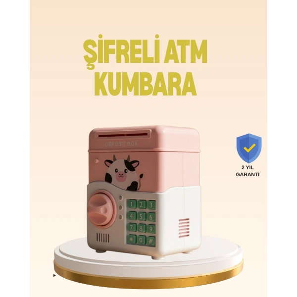Çocuklar İçin Pembe ATM Görünümlü Elektronik Kumbara