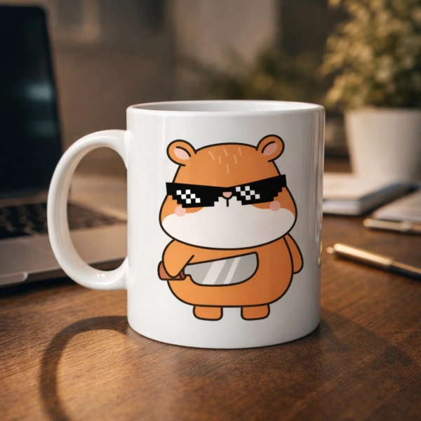 Cool Hamster Tasarımlı Porselen Kupa MODEL 81 – Eğlenceli, Karizmatik ve Enerji Dolu Kahve Kupası