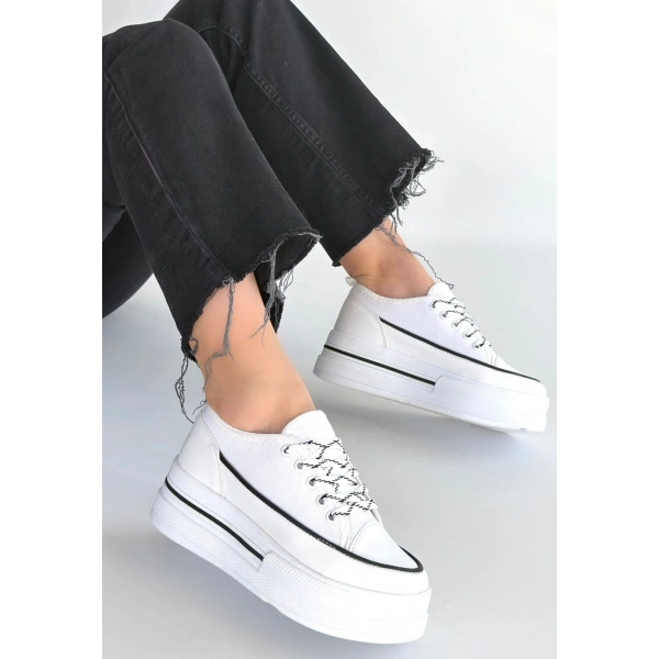 Dalen Beyaz Keten Bağcıklı Spor Ayakkabı