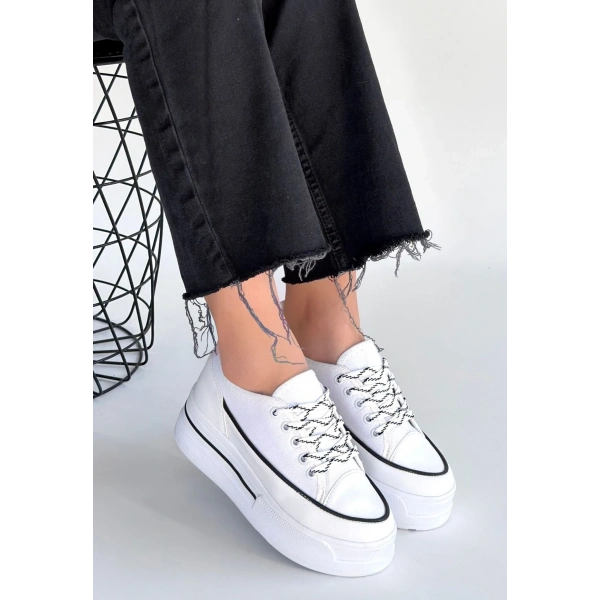 Dalen Beyaz Keten Bağcıklı Spor Ayakkabı