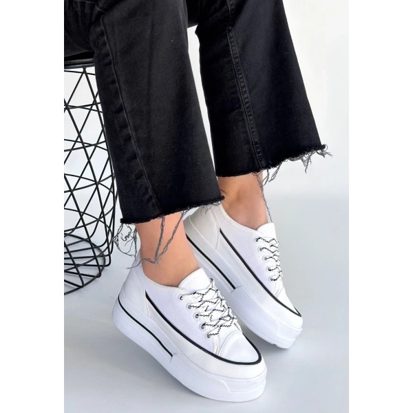 Dalen Beyaz Keten Bağcıklı Spor Ayakkabı