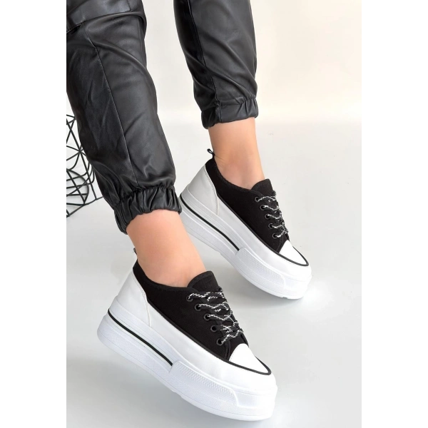 Dalen Siyah Keten Bağcıklı Spor Ayakkabı