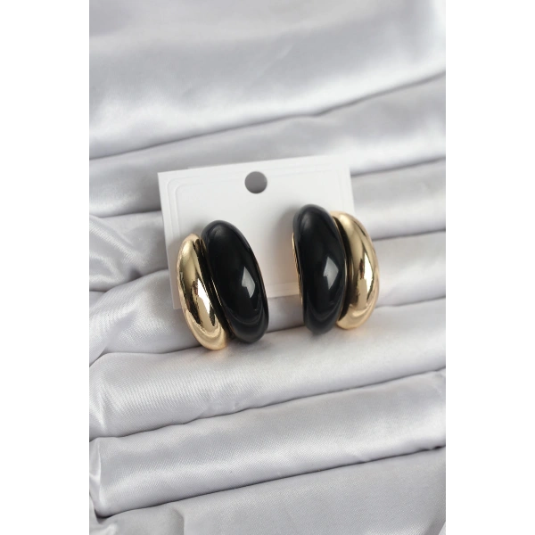 Damla Model Siyah Vintage Gold Renk Kadın Küpe