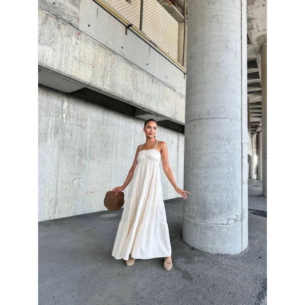 Dantelli askılı keten elbise s4310