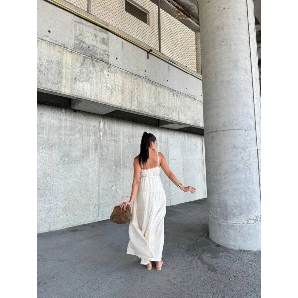 Dantelli askılı keten elbise s4310