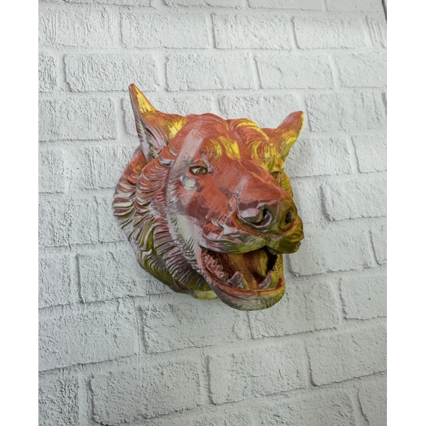 Dekoratif Altın Gold Kurt Duvar Heykeli Asılabilir Hediyelik 25x19 cm