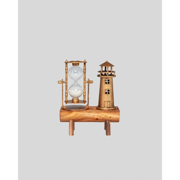 Deniz Feneri Tasarımlı Ahşap Kum Saati – Retro Masa Aksesuarı