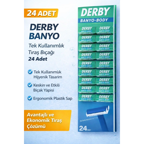 Derby Banyo Tek Kullanımlık Tıraş Bıçağı 24 Adet Avantajlı Paket Plastik Saplı Ekonomik Tıraş Jileti