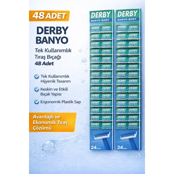 Derby Banyo Tek Kullanımlık Tıraş Bıçağı 48 Adet Avantajlı Ekonomik Paket Plastik Saplı Tıraş Jileti