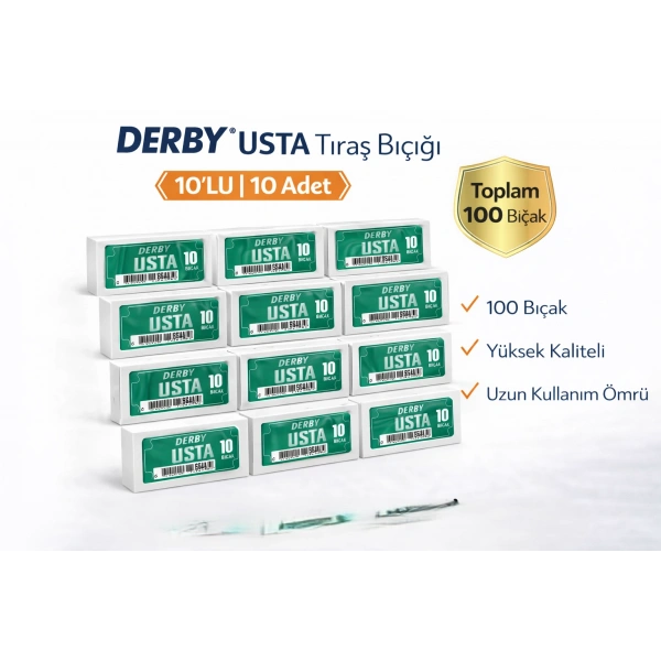 Derby Usta Çift Taraflı Jilet Tam Bıçak Berber Jileti 10LU 10 PAKET