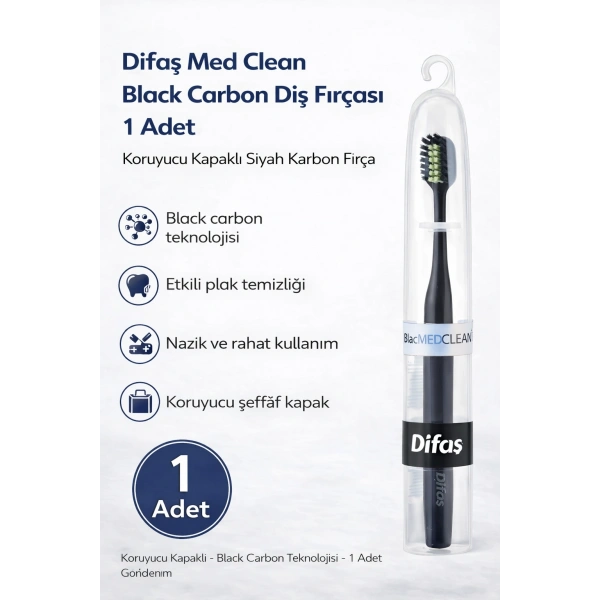 Difaş Med Clean Black Carbon Diş Fırçası 1 Adet Koruyucu Kapaklı Siyah Karbon Fırça
