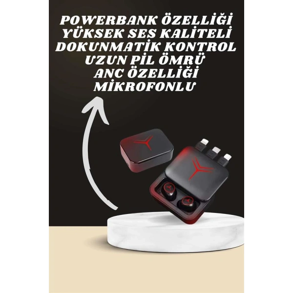 Dijital Göstergeli Powerbank Kablosuz Kulaklık ve 7 Kordonlu Yeni Nesil Akıllı Saat Dokunmatik Kontrol