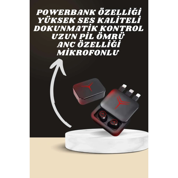 Dijital Göstergeli Powerbank Kablosuz Kulaklık ve 7 Kordonlu Yeni Nesil Akıllı Saat Dokunmatik Kontrol
