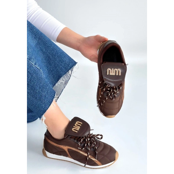 Dissa Kahverengi Cilt Bağcıklı Paraşüt Detaylı Spor Ayakkabı