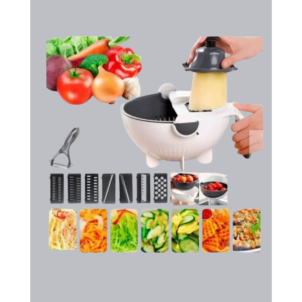 Döner Mekanizmalı 5’i 1 Arada Süzgeçli Rende Sebze Meyve Doğrama Cihazı