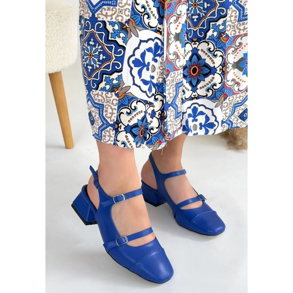 Doran Mavi Cilt Topuklu Ayakkabı