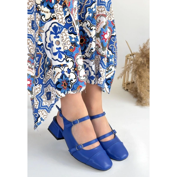 Doran Mavi Cilt Topuklu Ayakkabı