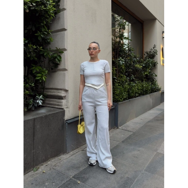 Düğme yakalı gri alt üst takım s3943