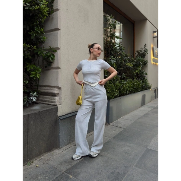 Düğme yakalı gri alt üst takım s3943