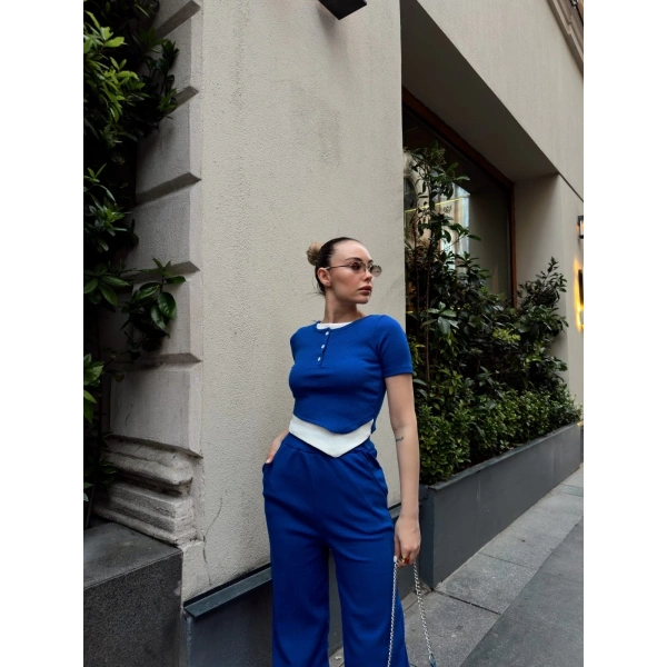 Düğme yakalı saks alt üst takım s3943