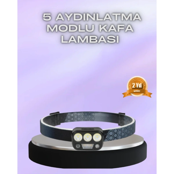 El Hareket Sensörlü LED Kafa Feneri 5 Mod Ayarlanabilir