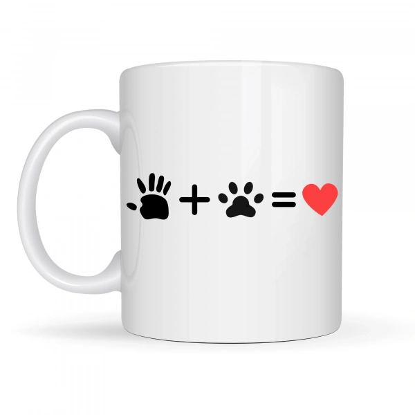 El ve Pati Figürlü Sevgi Temalı Porselen Kupa MODEL 76 – Hayvanseverlere Özel Anlamlı Tasarım, Kahve & Çay Kupası