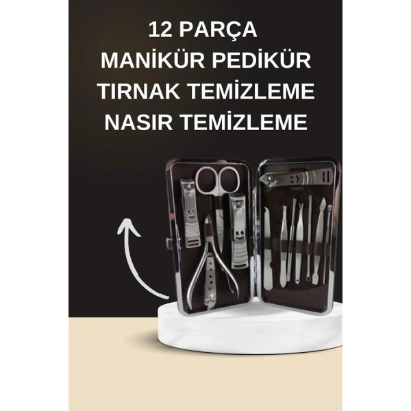 Elektrikli Manikür Pedikür Seti İkili Set 12 Parça Tırnak Bakımı Törpü Protez Çıkarma