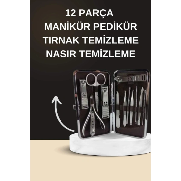 Elektrikli Manikür Pedikür Seti İkili Set 12 Parça Tırnak Bakımı Törpü Protez Çıkarma