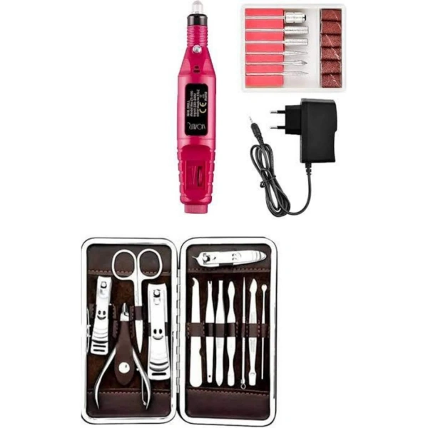 Elektrikli Manikür Pedikür Seti İkili Set 12 Parça Tırnak Bakımı Törpü Protez Çıkarma