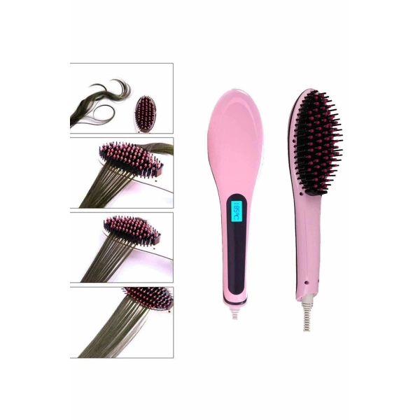 Elektrikli Saç Düzleştirici Tarak Saç Düzleştirici Fırça Sıkı Dişli Pembe