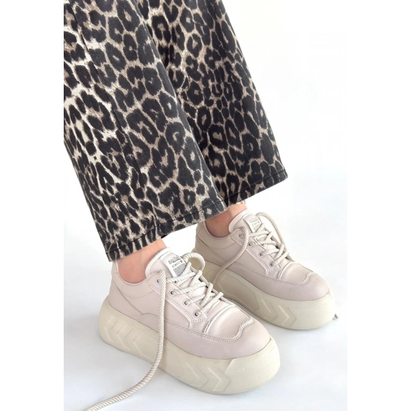 Emwa Bej Cilt Bağcıklı Spor Ayakkabı