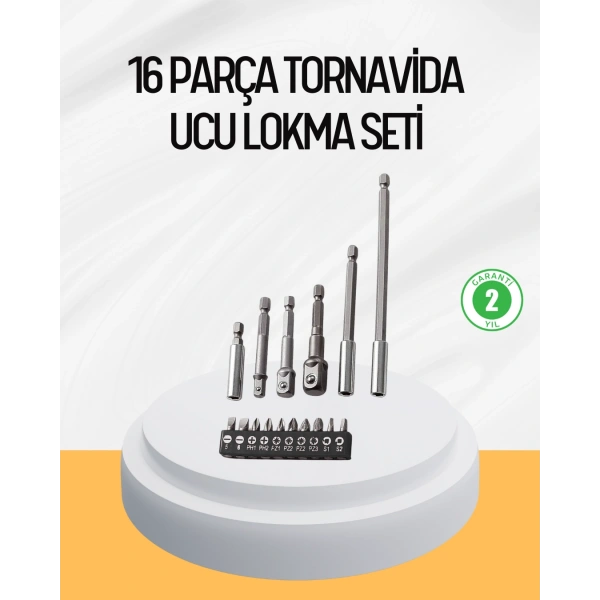 Ergonomik 16 Parça Bits Tornavida Uç ve Adaptör Seti