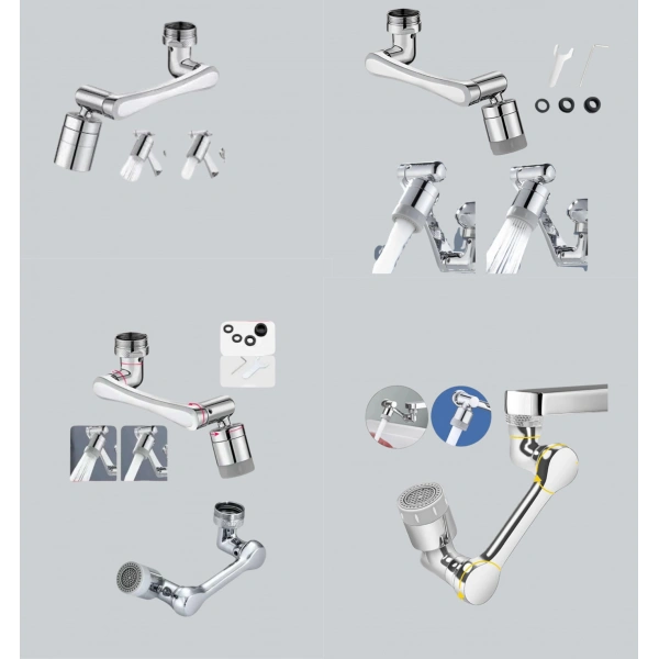 Esnek 1080° Musluk Başlığı 3 Eklemli Hareketli Su Modlu Lavabo Aparatı