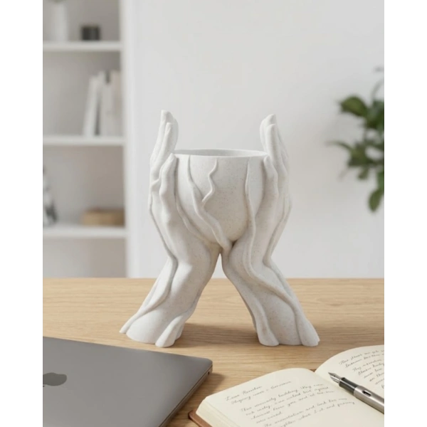 Estetik El Figürlü Dekoratif 3D Baskı Vazo Saksı Ev Dekorasyonu