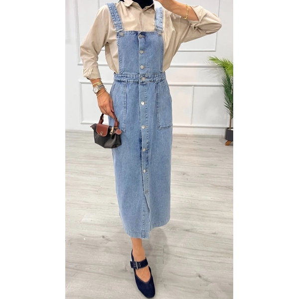 Etekli salopet enzim süper taş yıkama buz mavi d 2521