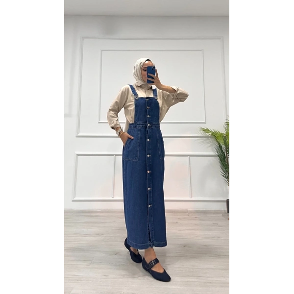 Etekli salopet enzim süper taş yıkama koyu mavi d2521