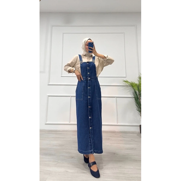 Etekli salopet enzim süper taş yıkama koyu mavi d2521