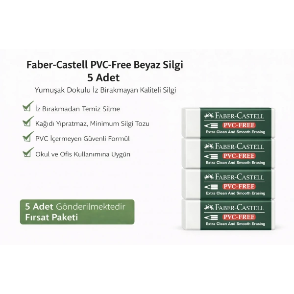 Faber-Castell  No24 PVC Free Beyaz Silgi 5 Adet İz Bırakmayan Yumuşak Dokulu Okul Ofis Silgisi