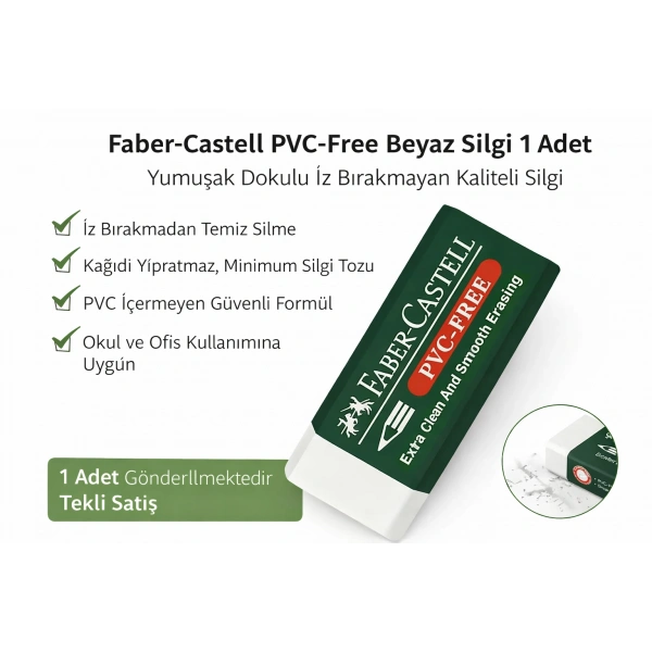 Faber-Castell PVC-Free No24 Beyaz Silgi 1 Adet Yumuşak Dokulu İz Bırakmayan Kaliteli Silgi