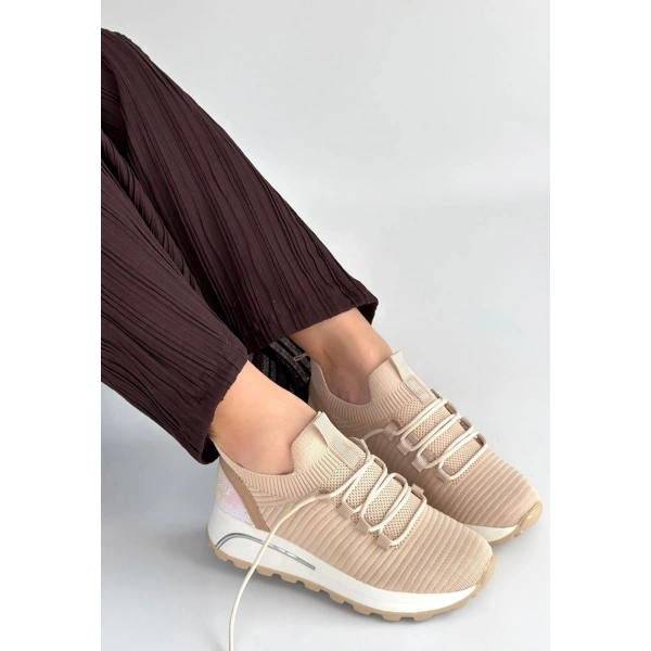 Feort Bej Triko Bağcıklı Spor Ayakkabı